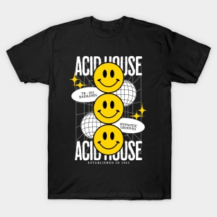 ACID HOUSE  - 3 Smileys (White) T-Shirt